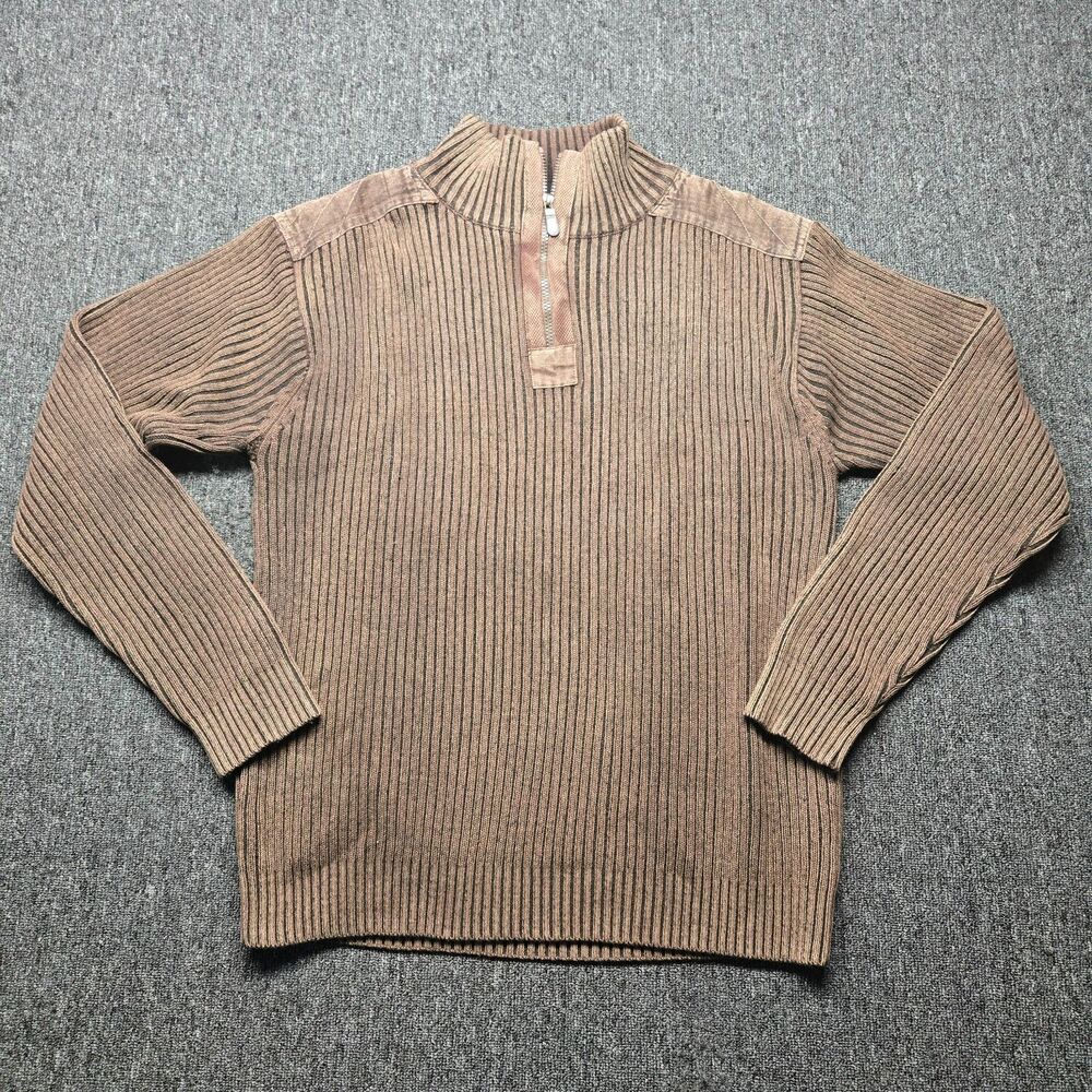 Brave Soul Sweater Mens M Brown 1/4 Zip Heavy Knit Pullover Thick Winter Warm